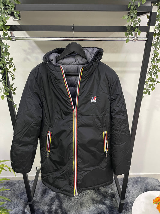 Giubbino K-Way Lungo Double Face Nero/Grigio